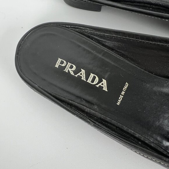 Vintage Prada 90s Y2K Leather Penny Loafer Slide Mules Slip On Flats 1990s 2000s - Picture 4 of 10